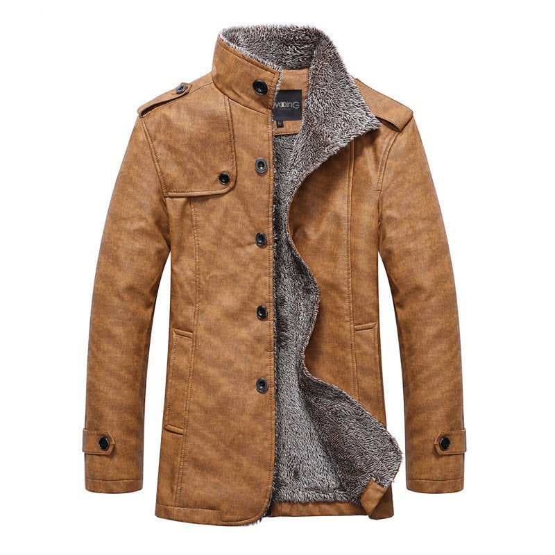 Men's Sherpa-Lined Winter Jacket | Stand Collar & Button Front