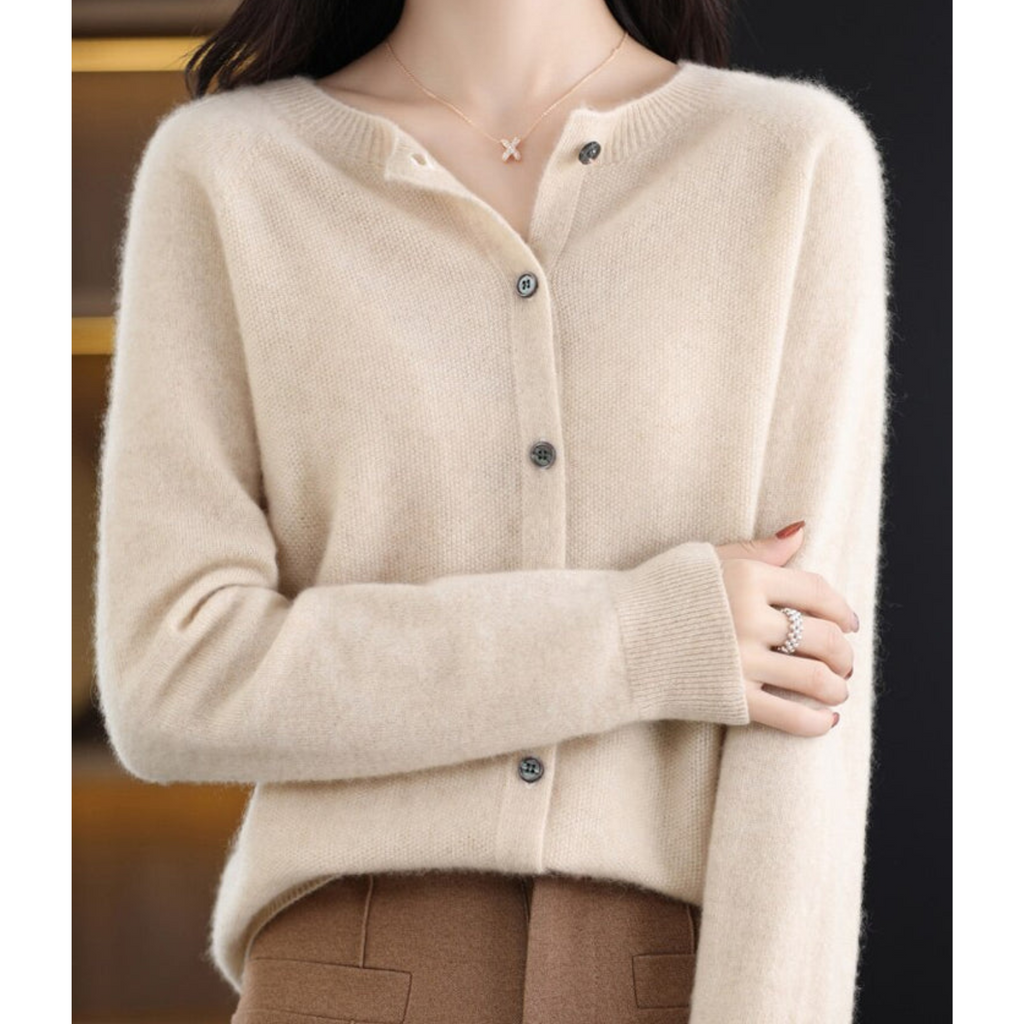 Evelyn - Women's Wool Blend Cardigan | Cozy Knit Sweater Neriona Khaki
