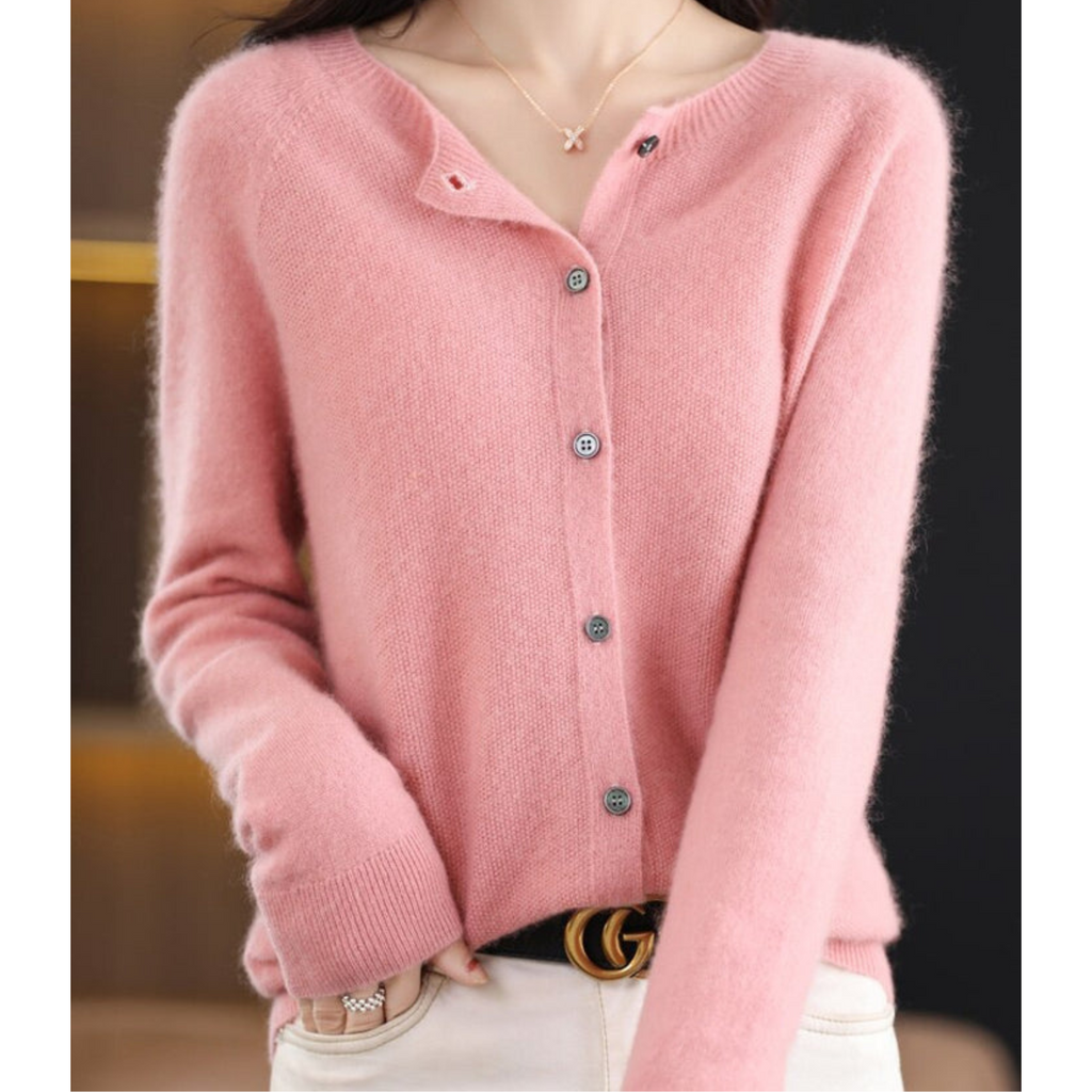Evelyn - Women's Wool Blend Cardigan | Cozy Knit Sweater Neriona Light Pink