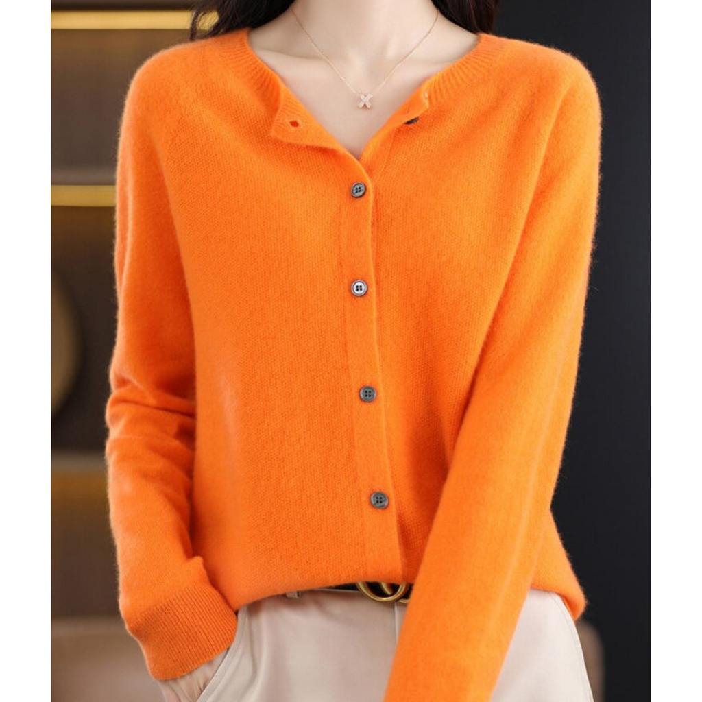 Evelyn - Women's Wool Blend Cardigan | Cozy Knit Sweater Neriona Orange