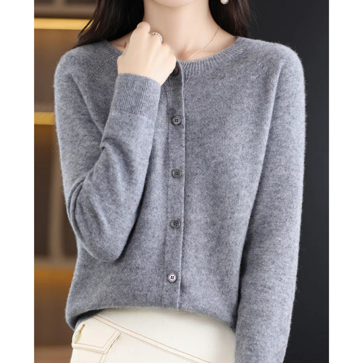 Evelyn - Women's Wool Blend Cardigan | Cozy Knit Sweater Neriona Gray
