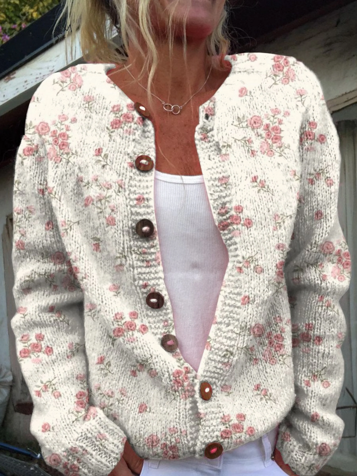 Evanthea – Vintage Rose Print Cardigan Sweater | Button Up Knit
