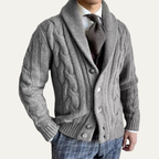 Callahan – Chunky Cable Knit Cardigan | Shawl Collar Button Front