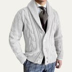Callahan – Chunky Cable Knit Cardigan | Shawl Collar Button Front