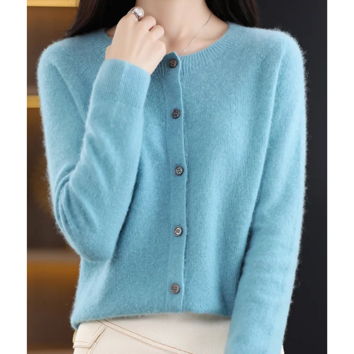 Evelyn - Women's Wool Blend Cardigan | Cozy Knit Sweater Neriona Light turquoise