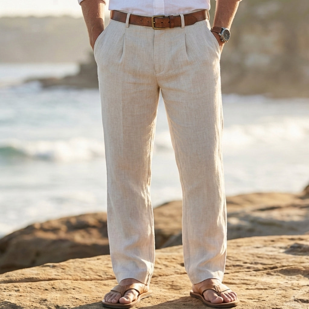 Michael – Pleated Linen Blend Pants | Relaxed Warm Weather Fit