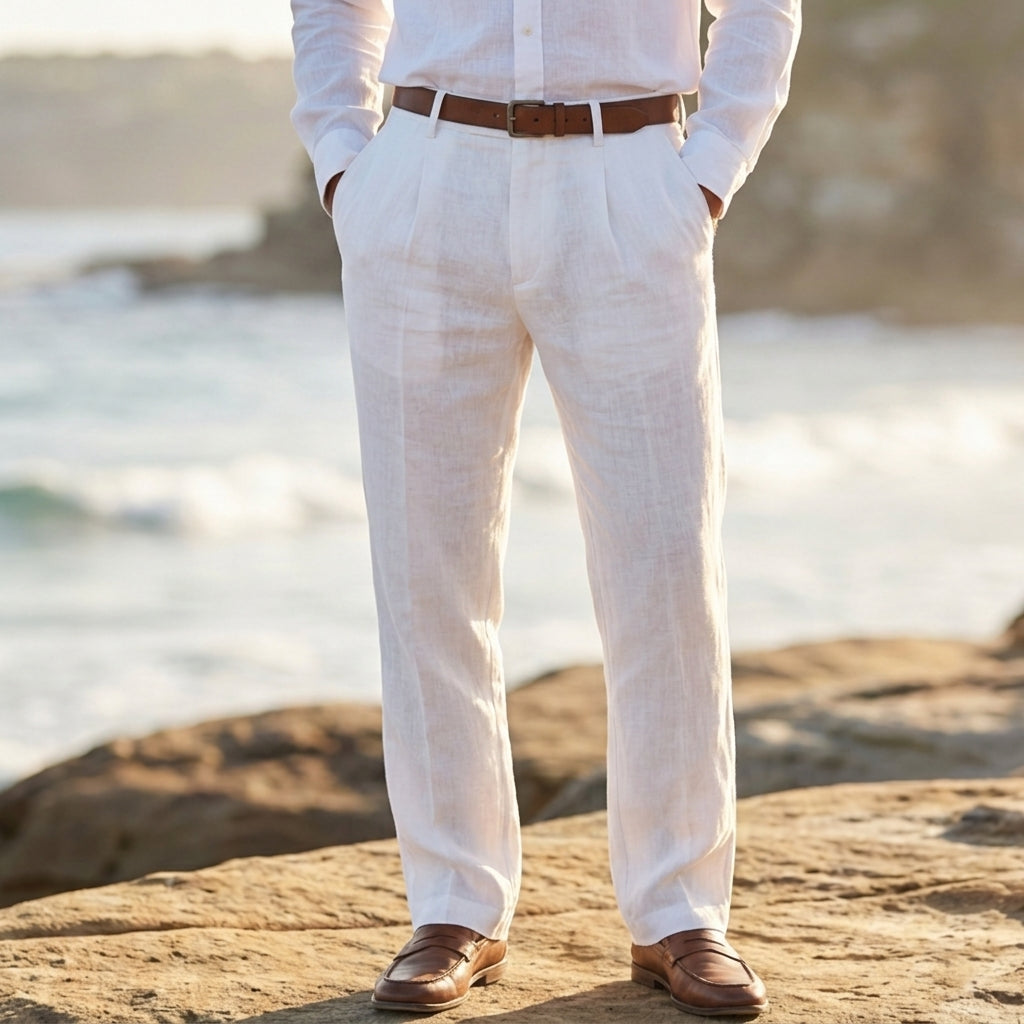 Michael – Pleated Linen Blend Pants | Relaxed Warm Weather Fit