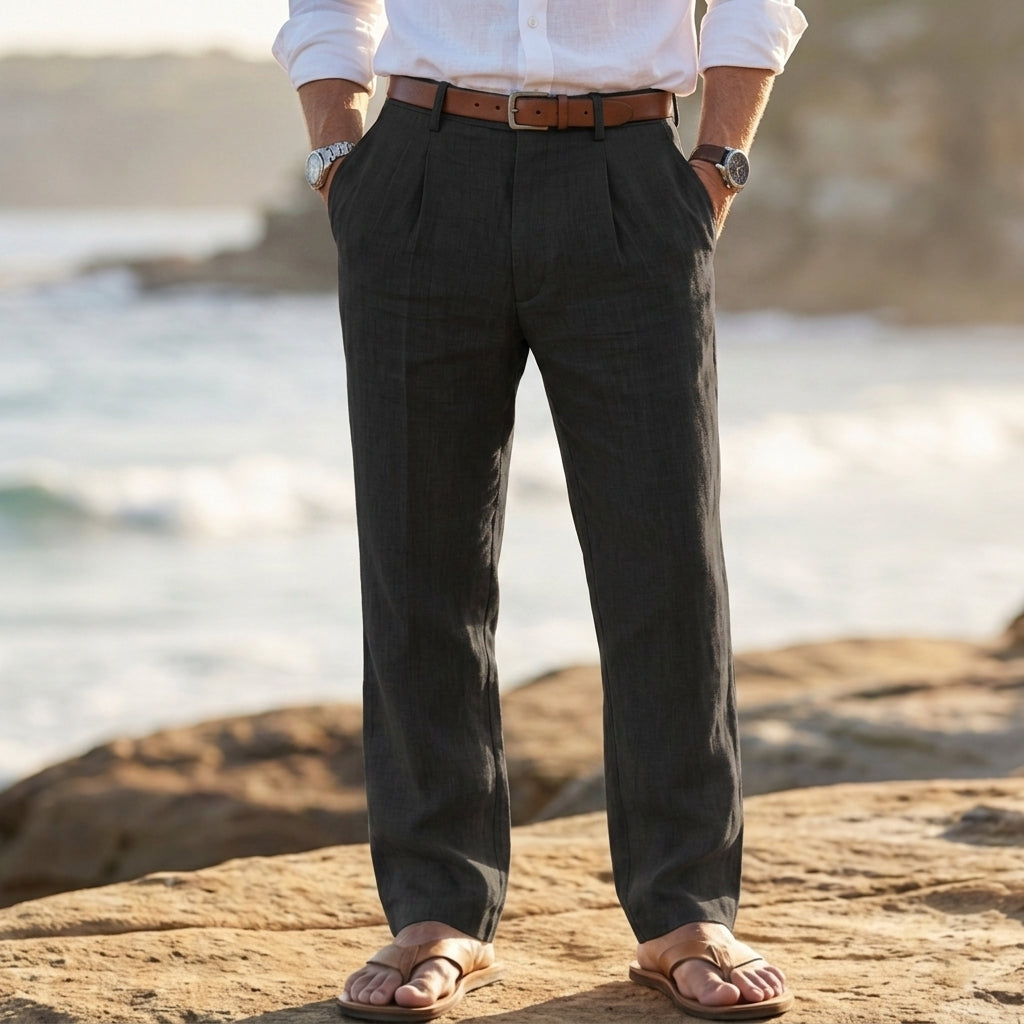 Michael – Pleated Linen Blend Pants | Relaxed Warm Weather Fit
