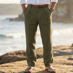 Michael – Pleated Linen Blend Pants | Relaxed Warm Weather Fit