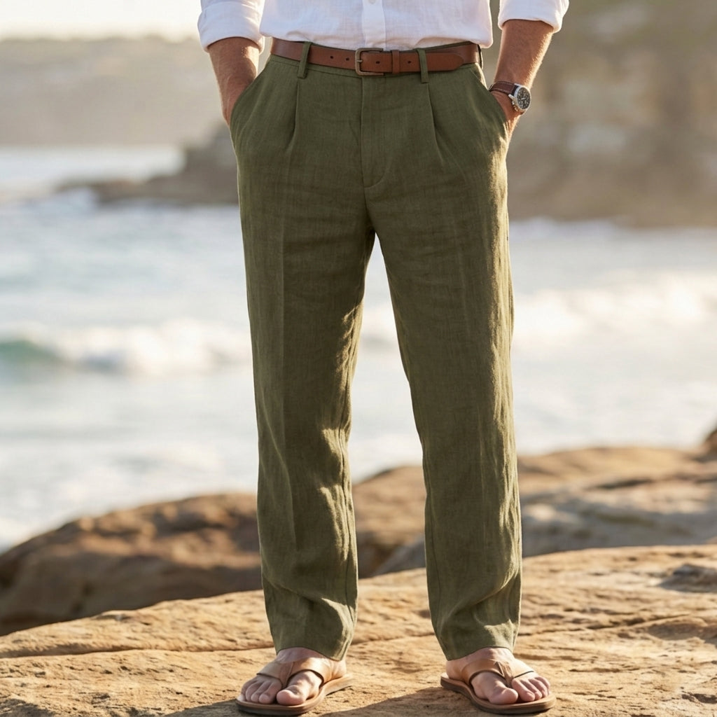 Michael – Pleated Linen Blend Pants | Relaxed Warm Weather Fit