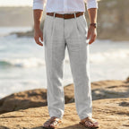 Michael – Pleated Linen Blend Pants | Relaxed Warm Weather Fit