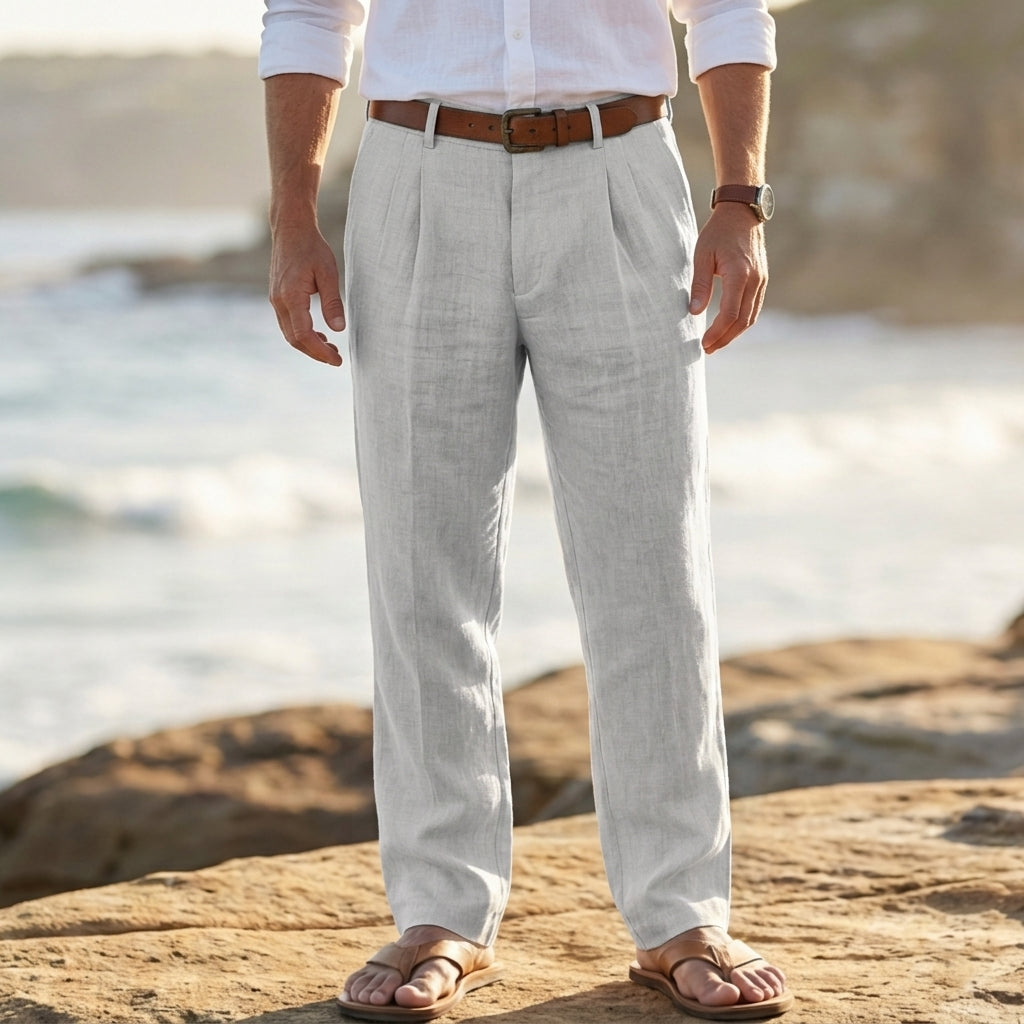 Michael – Pleated Linen Blend Pants | Relaxed Warm Weather Fit