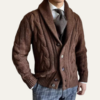 Callahan – Chunky Cable Knit Cardigan | Shawl Collar Button Front