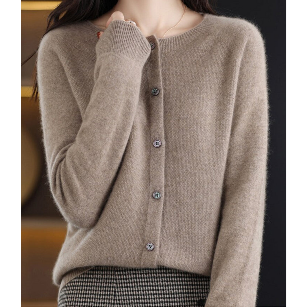 Evelyn - Women's Wool Blend Cardigan | Cozy Knit Sweater Neriona Brown