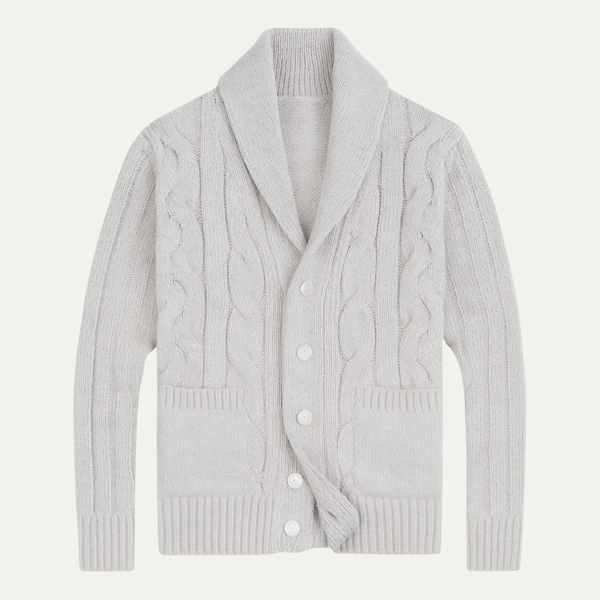 Callahan – Chunky Cable Knit Cardigan | Shawl Collar Button Front