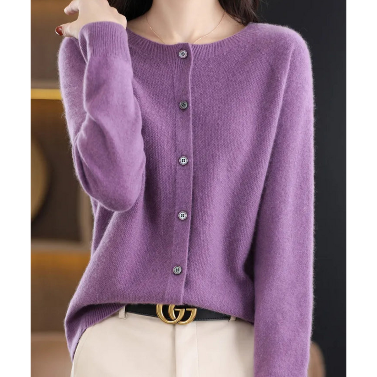 Evelyn - Women's Wool Blend Cardigan | Cozy Knit Sweater Neriona Lilac