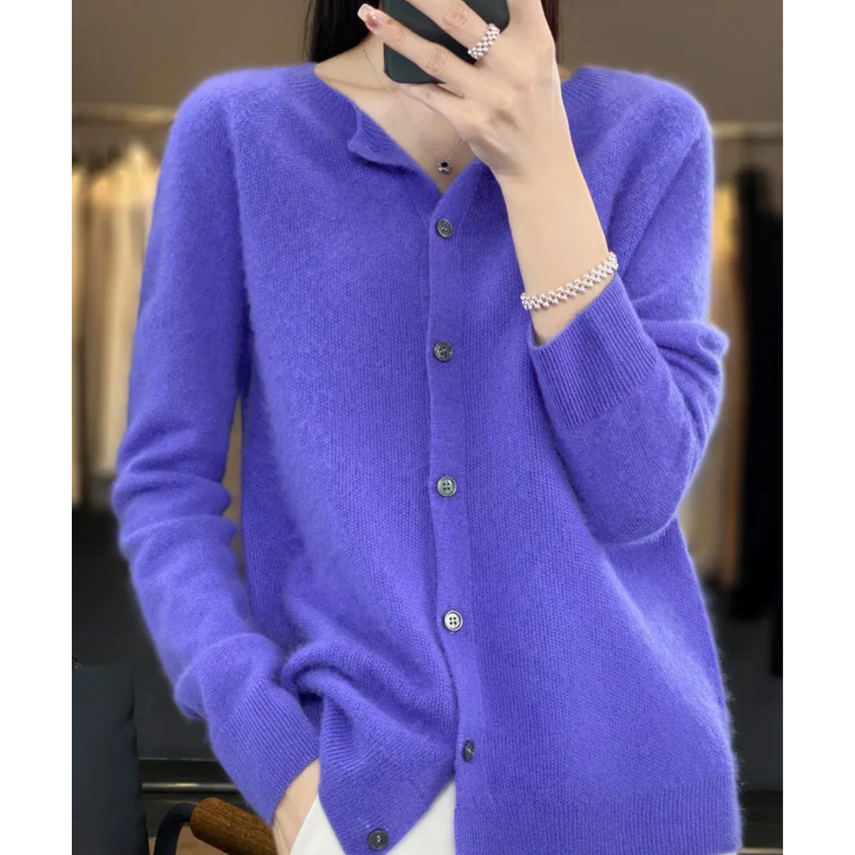 Evelyn - Women's Wool Blend Cardigan | Cozy Knit Sweater Neriona Dark blue