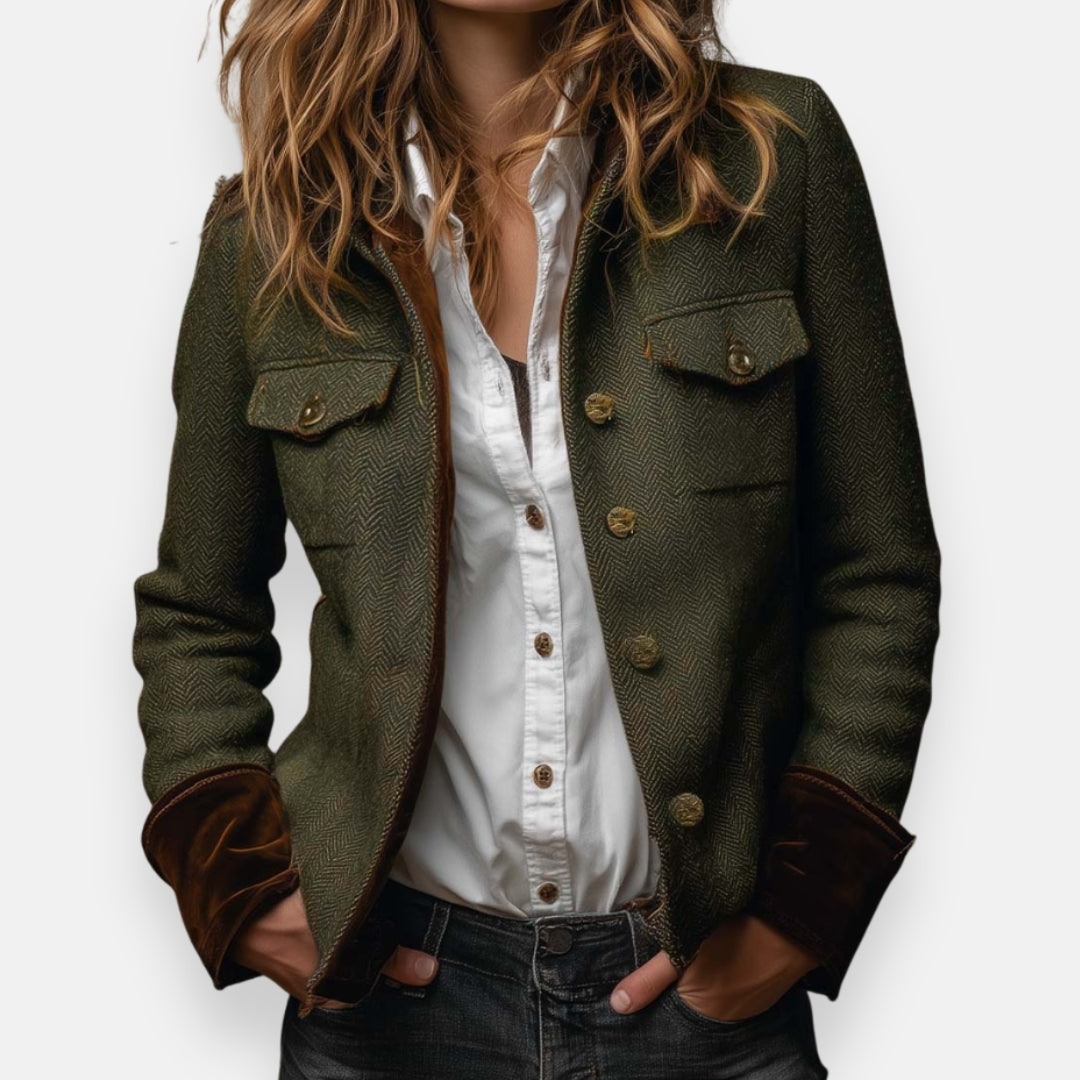 Theodora – Herringbone Tweed Jacket | Structured Everyday Elegance
