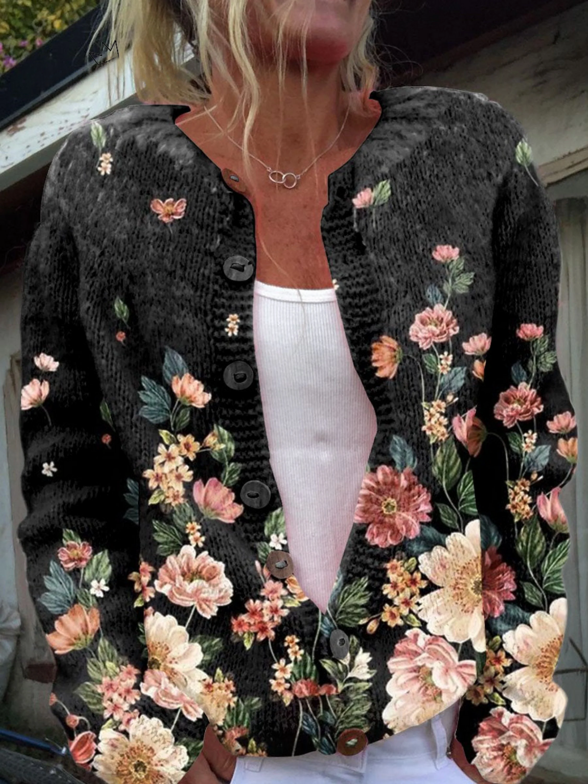 Kivara – Vintage Botanical Print Cardigan | Button Up Soft Knit Layer