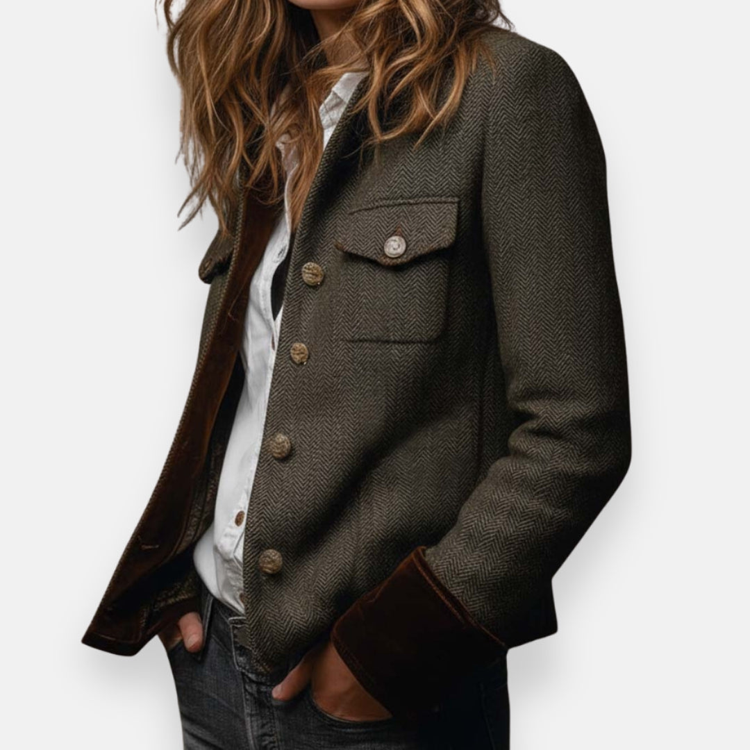 Theodora – Herringbone Tweed Jacket | Structured Everyday Elegance