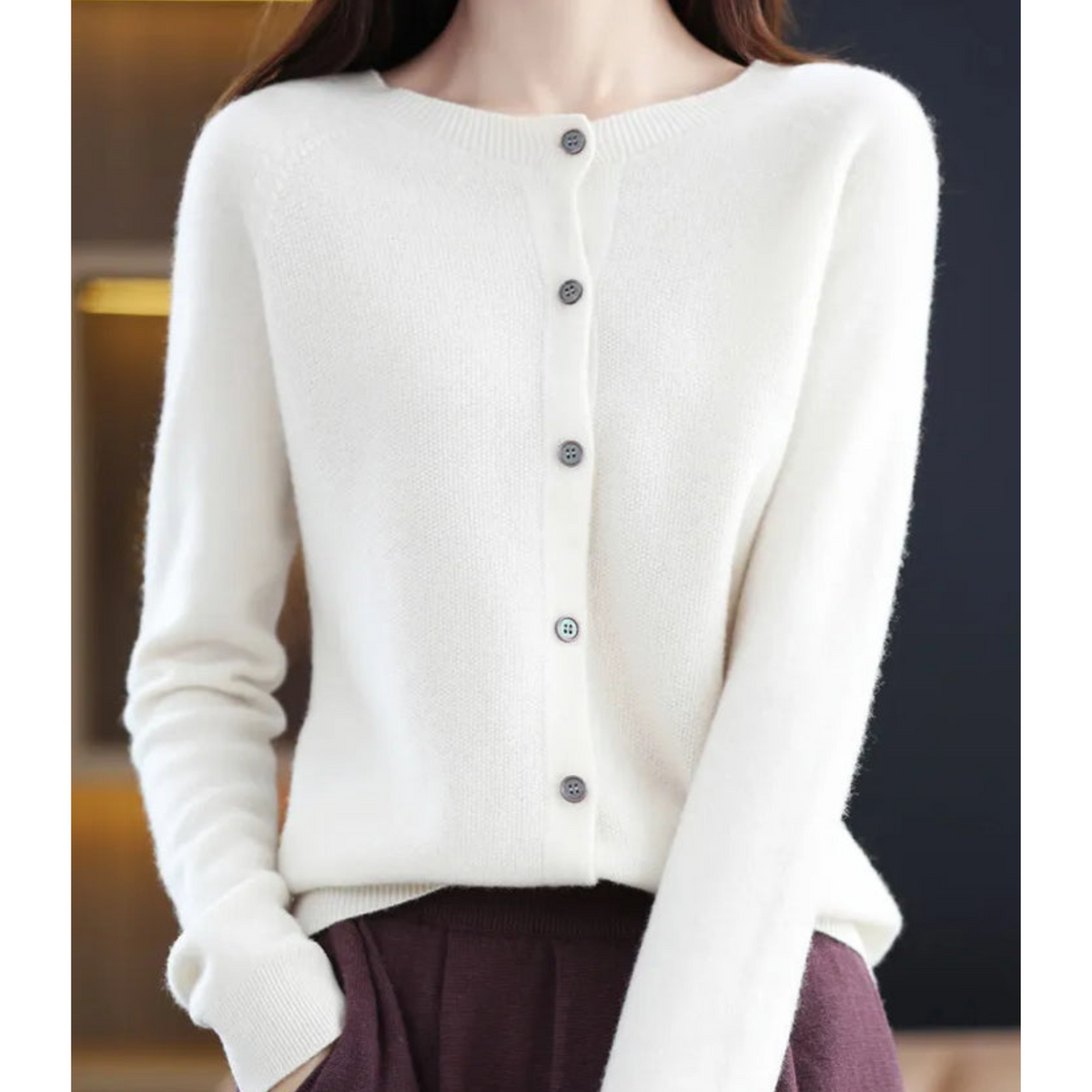 Evelyn - Women's Wool Blend Cardigan | Cozy Knit Sweater Neriona White