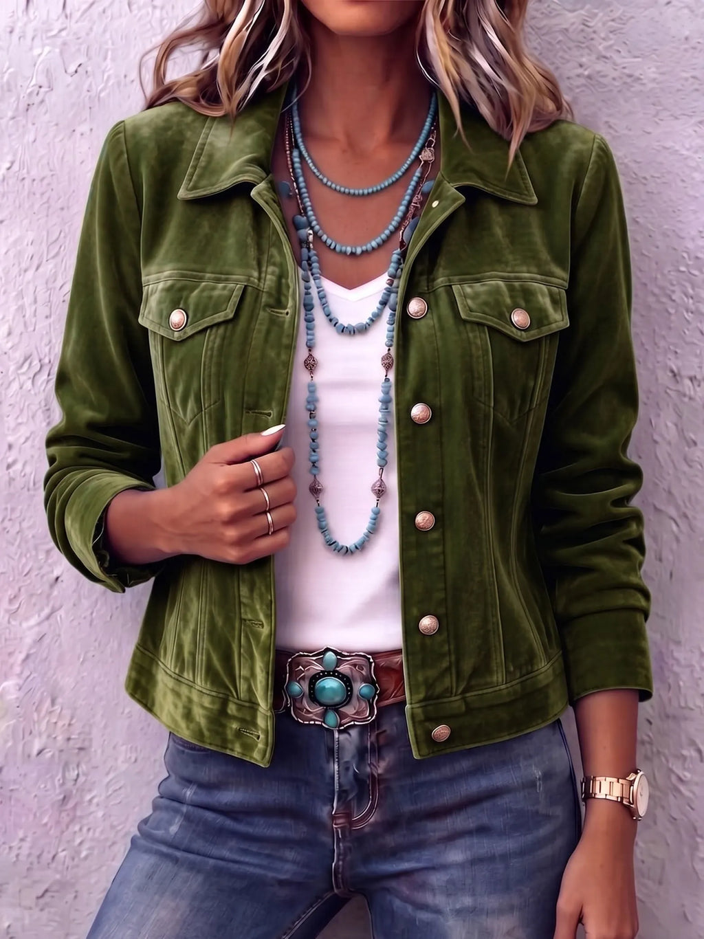 Delphine – Vintage Wash Button Up Jacket | Classic Cut, Chest Pockets