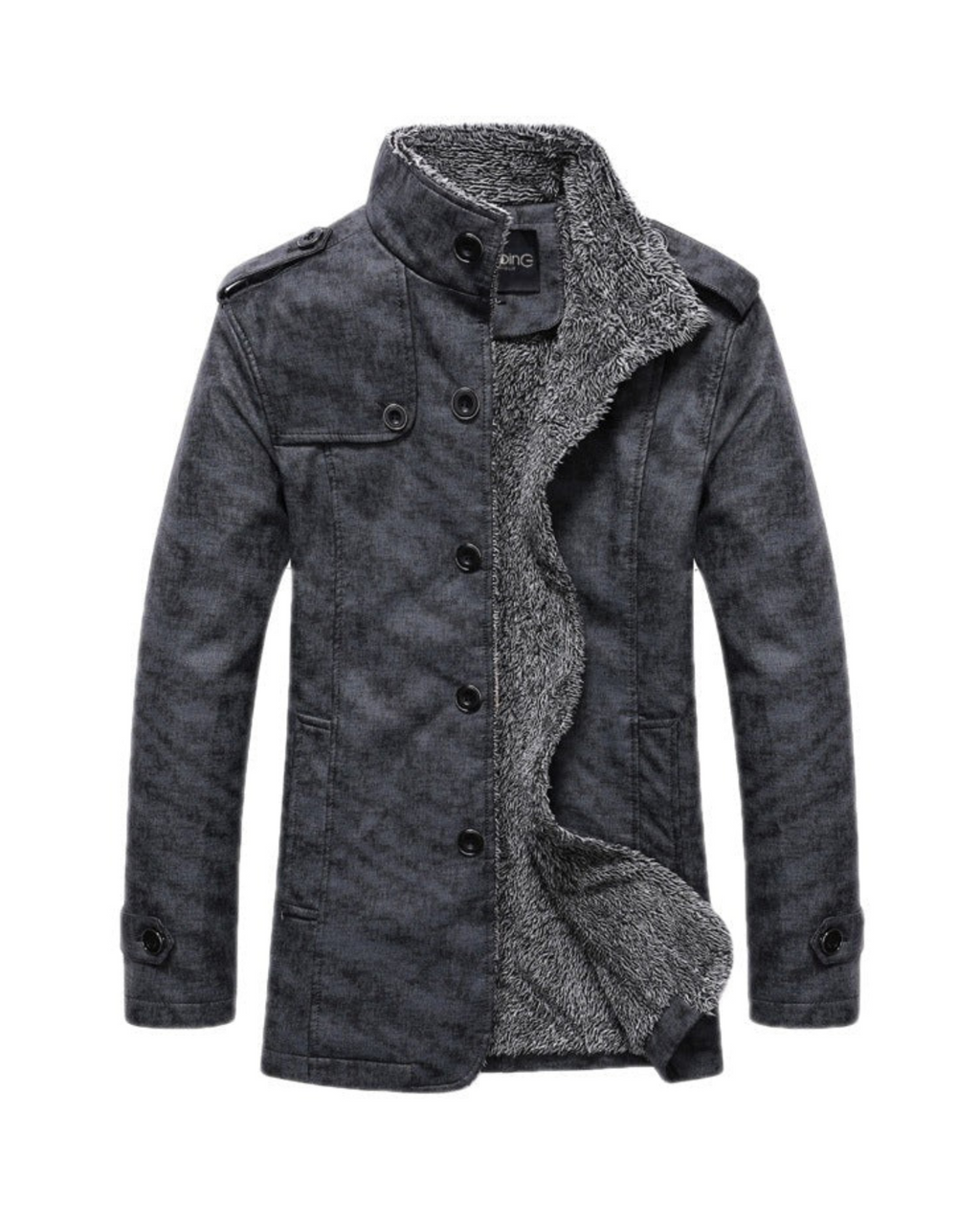 Men's Sherpa-Lined Winter Jacket | Stand Collar & Button Front