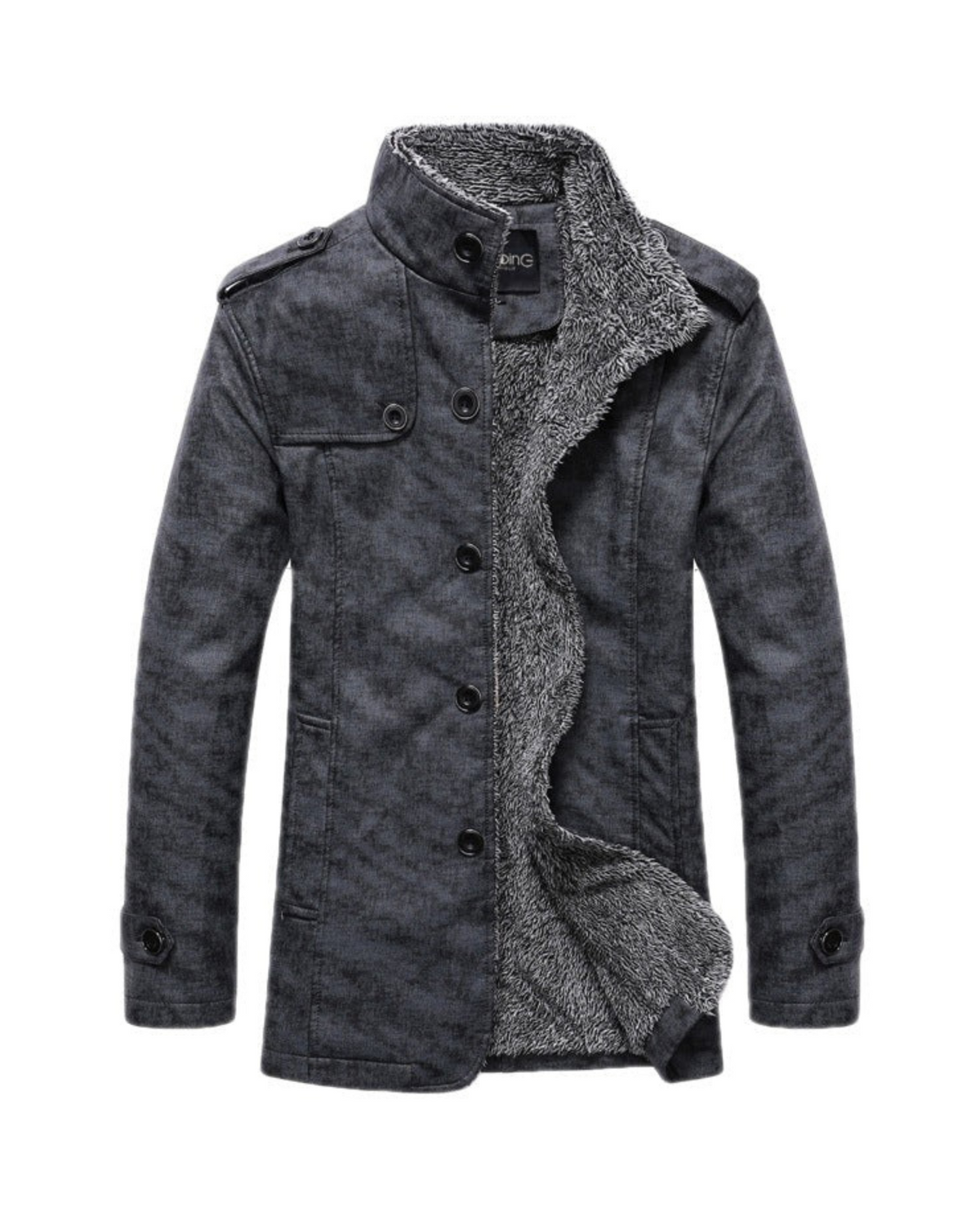 Men's Sherpa-Lined Winter Jacket | Stand Collar & Button Front