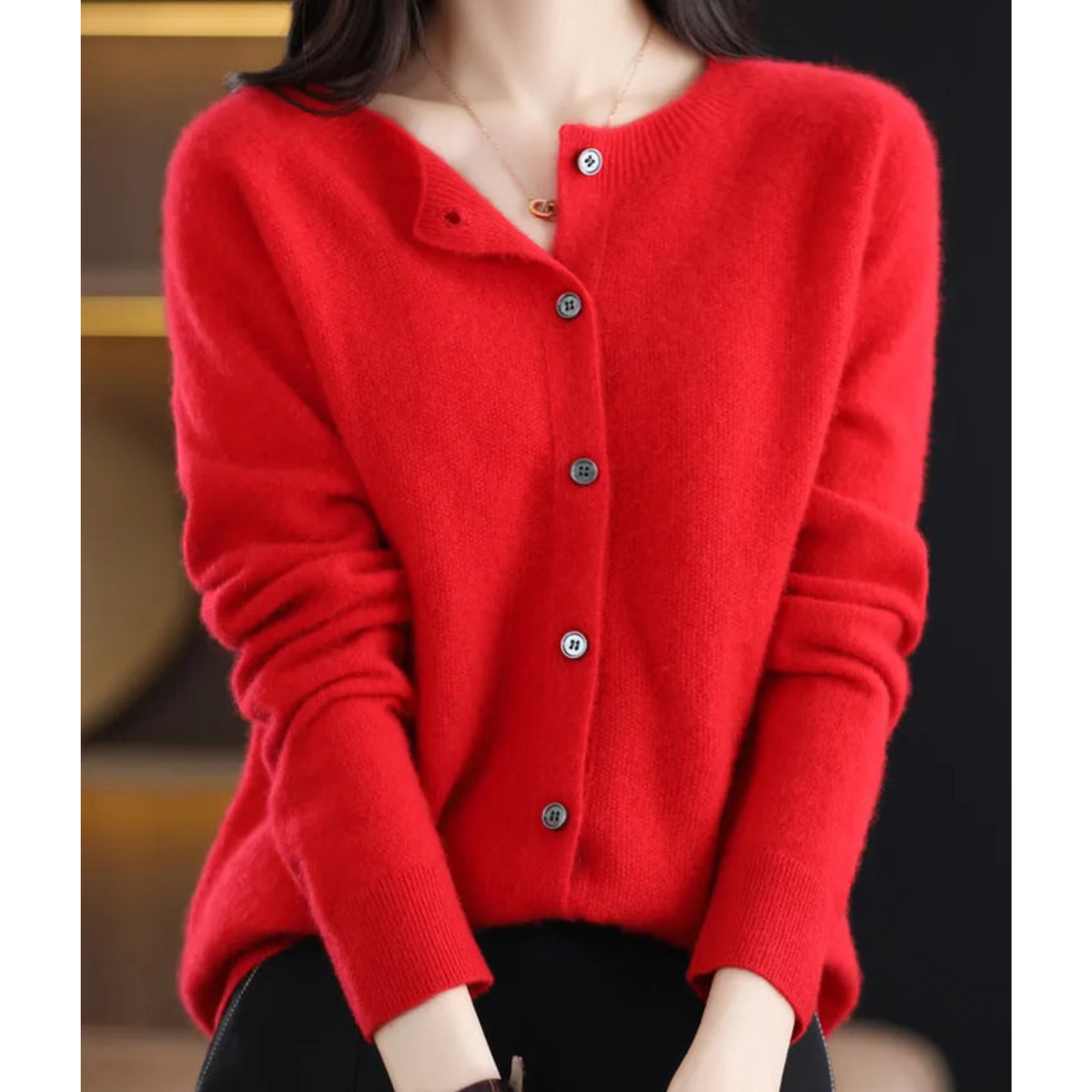 Evelyn - Women's Wool Blend Cardigan | Cozy Knit Sweater Neriona Red