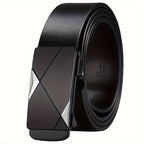 Men’s Leather Belt - Automatic Buckle Adjustable | Cowhide Belt for Business Casual Jeans and Everyday Wear No Holes Design Neriona