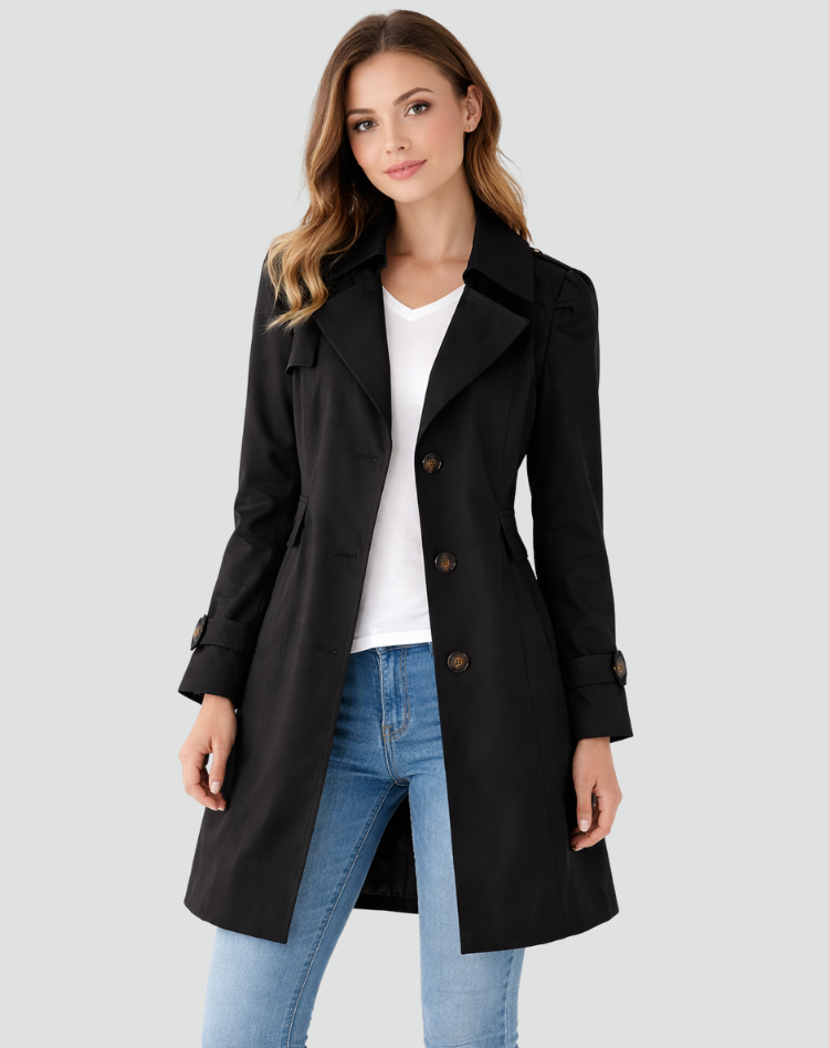 Women's Fitted Trench Coat | Mid-Length with Lapel Collar