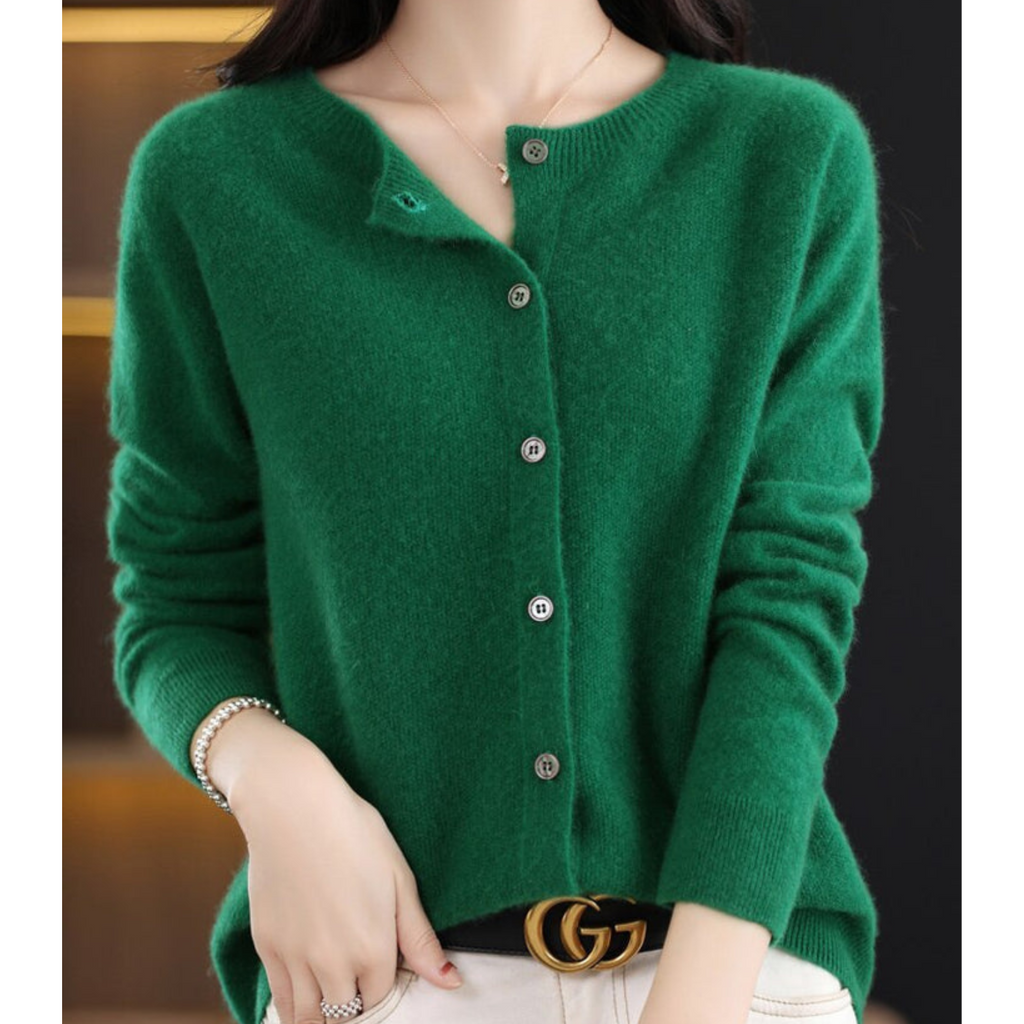 Evelyn - Women's Wool Blend Cardigan | Cozy Knit Sweater Neriona Dark green