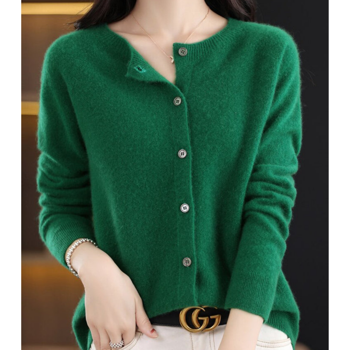 Evelyn - Women's Wool Blend Cardigan | Cozy Knit Sweater Neriona Dark green