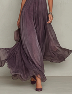 Violetta – High Neck Chiffon Maxi Dress | Lace Trim & Swing Skirt