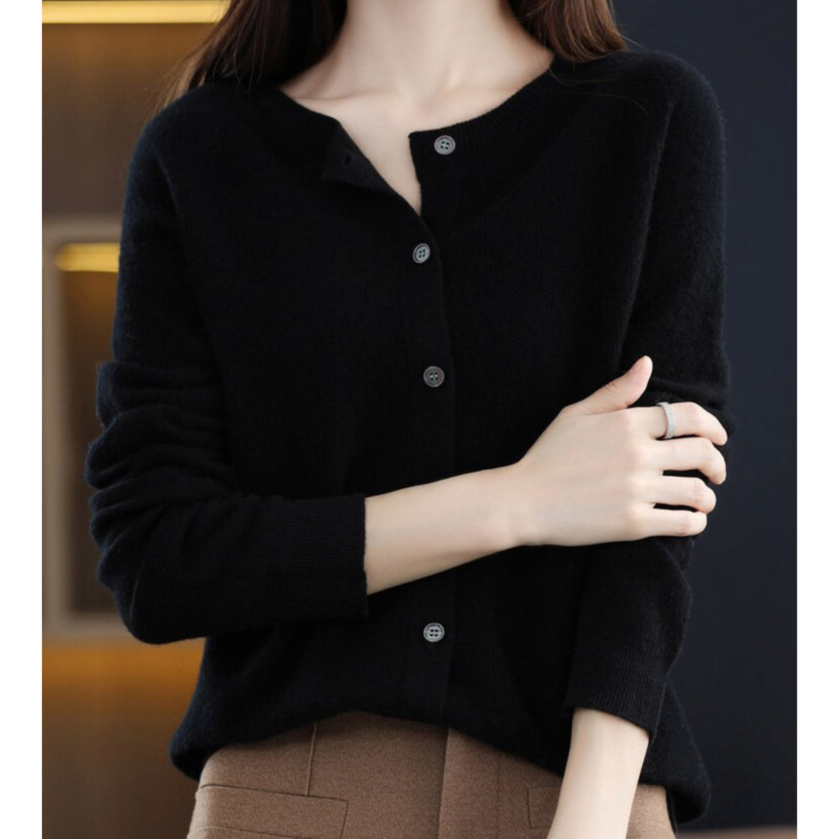Evelyn - Women's Wool Blend Cardigan | Cozy Knit Sweater Neriona Black