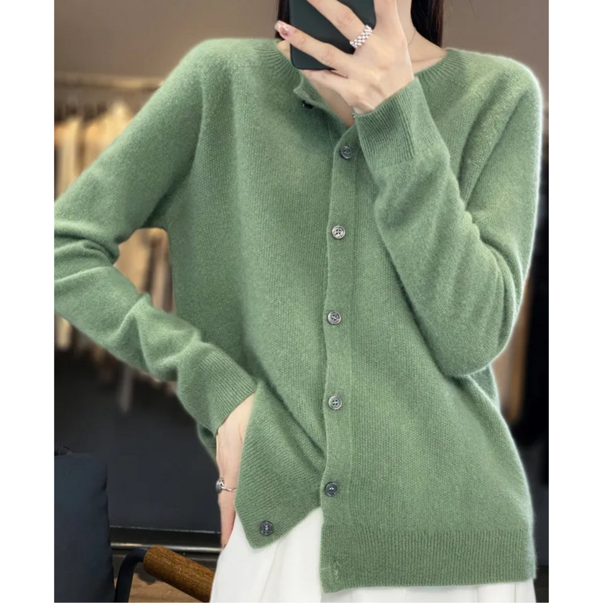 Evelyn - Women's Wool Blend Cardigan | Cozy Knit Sweater Neriona Light green