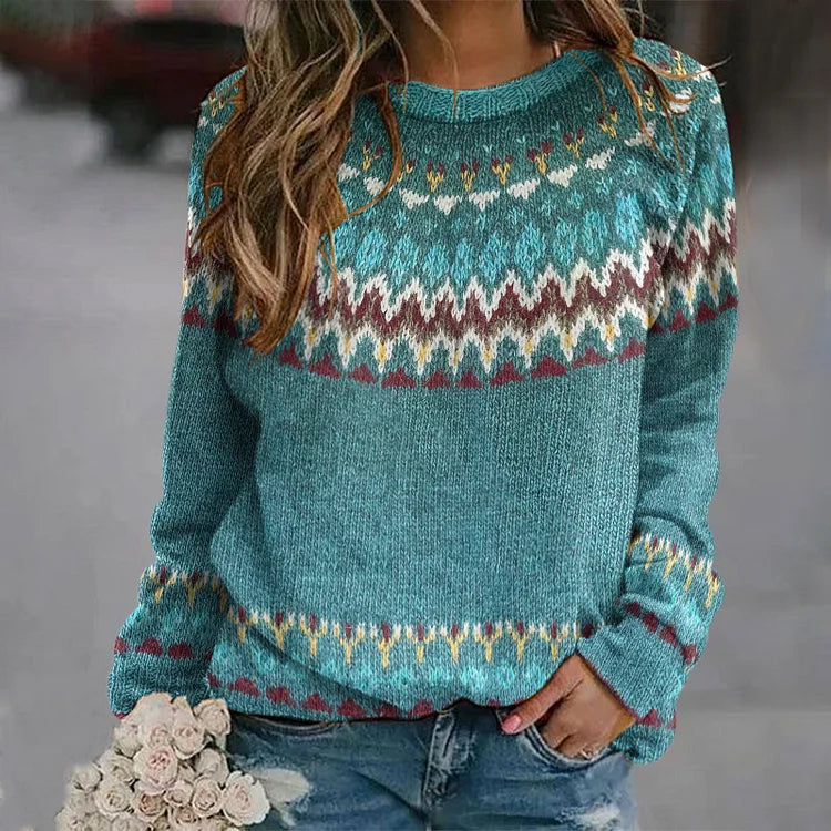 Jamie – Fair Isle Crewneck Knit Sweater | Nordic Pattern Pullover