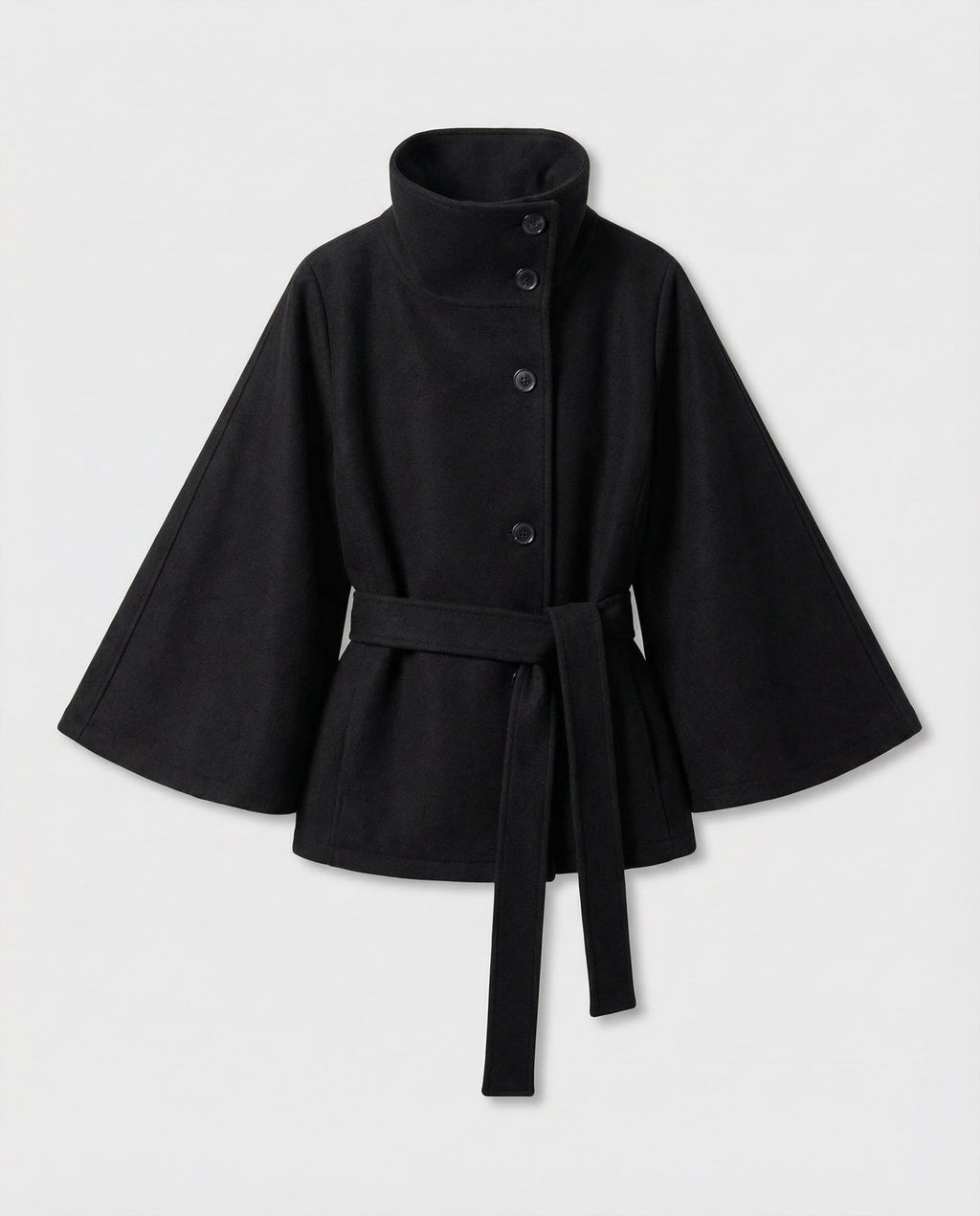 Marisol – Wool Blend Cape Jacket | Belted Waist, High Collar