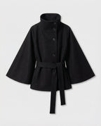 Marisol – Wool Blend Cape Jacket | Belted Waist, High Collar