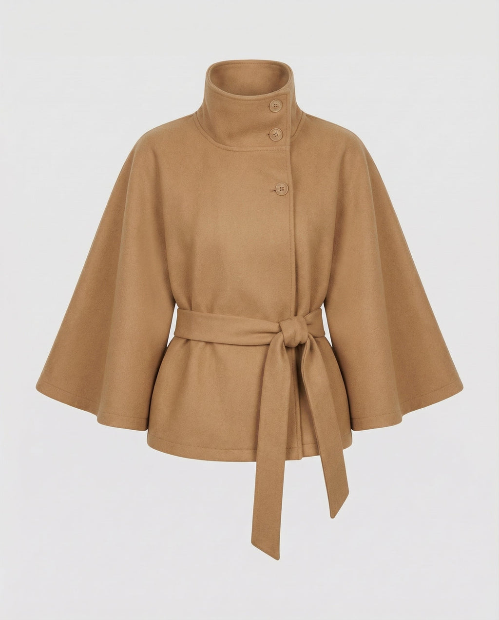 Marisol – Wool Blend Cape Jacket | Belted Waist, High Collar