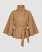 Marisol – Wool Blend Cape Jacket | Belted Waist, High Collar