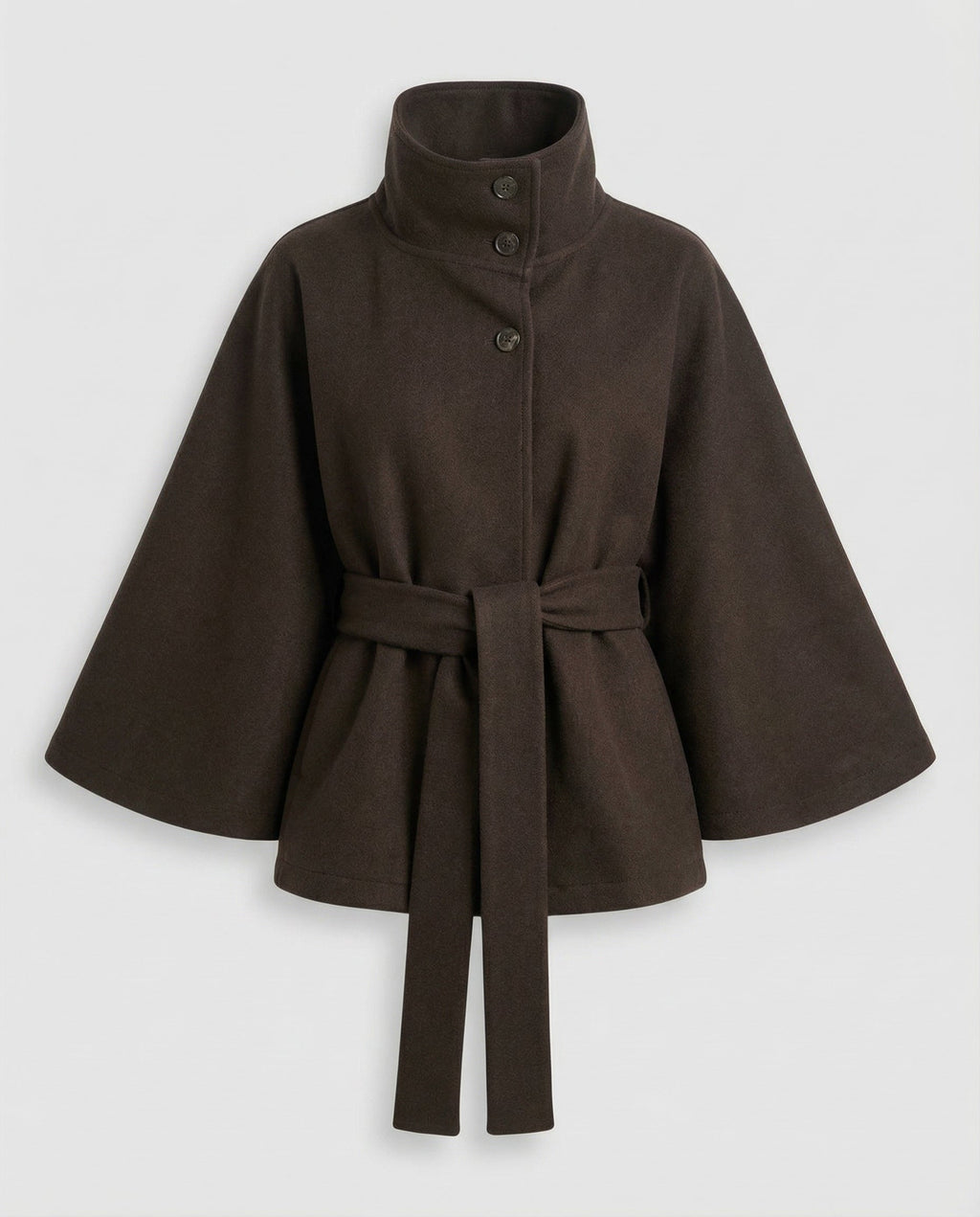 Marisol – Wool Blend Cape Jacket | Belted Waist, High Collar