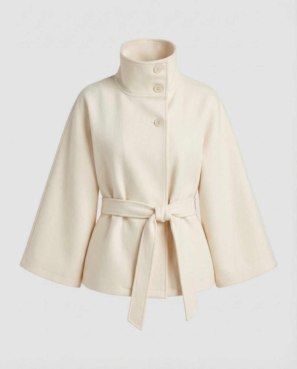 Marisol – Wool Blend Cape Jacket | Belted Waist, High Collar