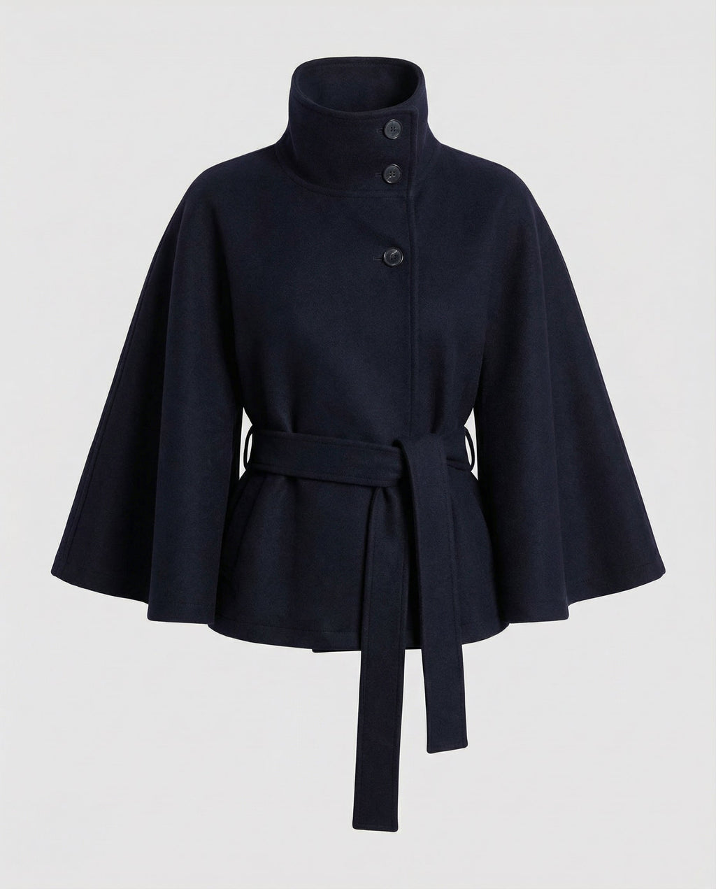 Marisol – Wool Blend Cape Jacket | Belted Waist, High Collar