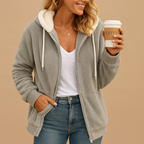 Ellis – Zip Up Hooded Fleece Cardigan | Patch Pockets & Ribbed Trim