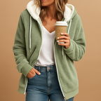 Ellis – Zip Up Hooded Fleece Cardigan | Patch Pockets & Ribbed Trim