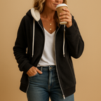 Ellis – Zip Up Hooded Fleece Cardigan | Patch Pockets & Ribbed Trim