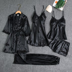 Lorelei – Lace Trim 5-Piece Pajama Set | Robe, Slip Dress & Pants