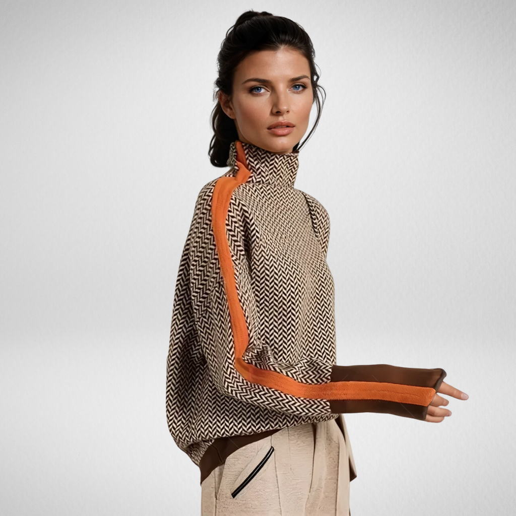 Odessa – Striped Turtleneck Sweater | Contrast Knit Pullover