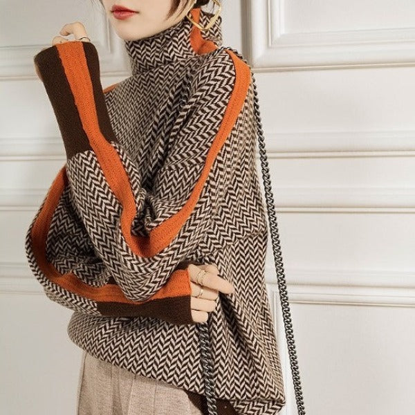 Odessa – Striped Turtleneck Sweater | Contrast Knit Pullover